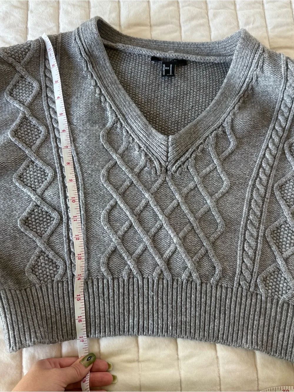 Preppy capsule wardrobe dark academia minimalist gray cable knit cropped sweater